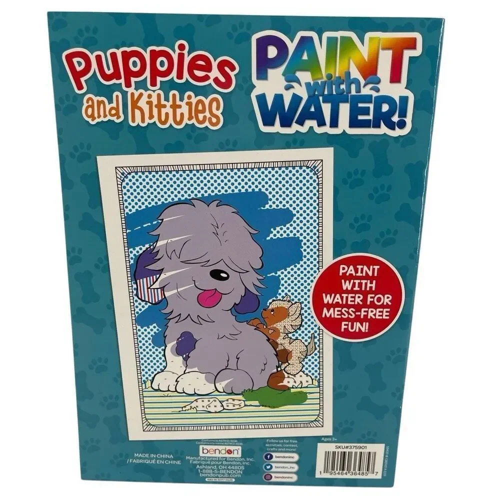 Bendon Puppies and Kitties Paint with Water Kids Mess-Free Coloring Book Fun New